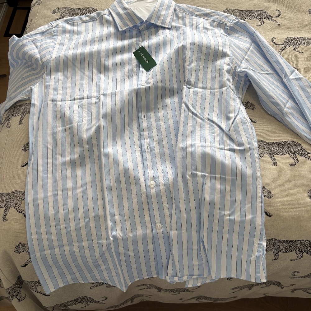 Elegant Blue and White Striped Dress Shirt